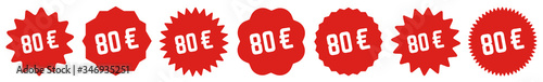 80 Price Tag Red | 80 Euro | Special Offer Icon | Sale Sticker | Deal Label | Variations
