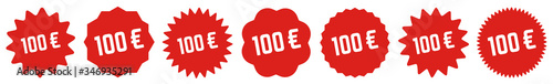 100 Price Tag Red | 100 Euro | Special Offer Icon | Sale Sticker | Deal Label | Variations