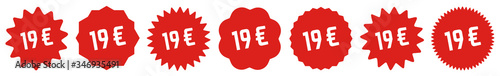 19 Price Tag Red | 19 Euro | Special Offer Icon | Sale Sticker | Deal Label | Variations