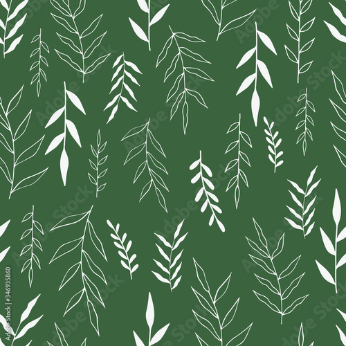 Seamless floral pattern. Seamless pattern with hand drawn forest leaves. Illustration in doodle style for wedding decoration, card, greeting, print and other floral vintage design.