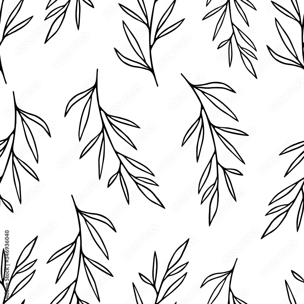 Seamless floral pattern. Seamless pattern with hand drawn forest leaves. Illustration in doodle style for wedding decoration, card, greeting, print and other floral vintage design. Seamless floral pattern. Seamless pattern with hand drawn forest leaves. Illustration in doodle style for wedding decoration, card, greeting, print and other floral vintage design.