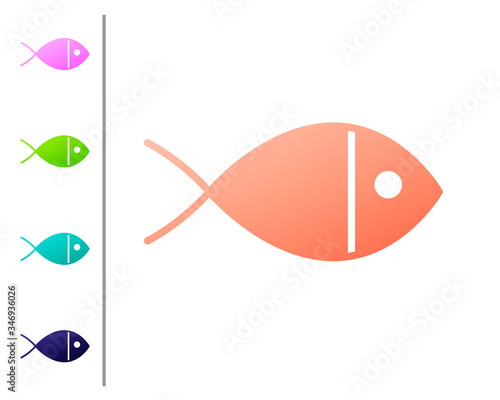 Coral Christian fish symbol icon isolated on white background. Jesus fish symbol. Set color icons. Vector Illustration