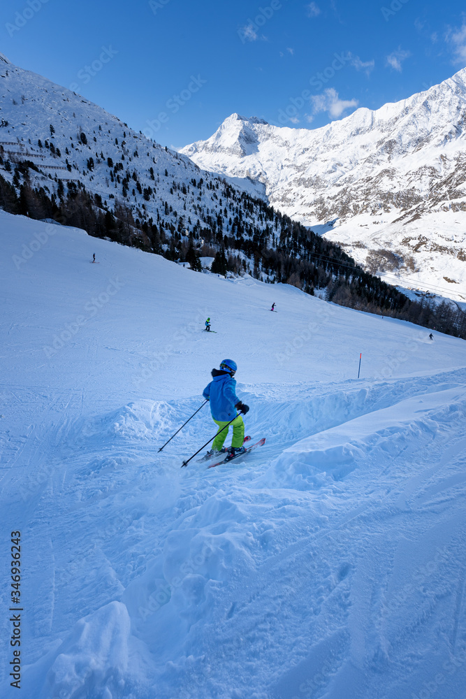 children skiing, snow mountain