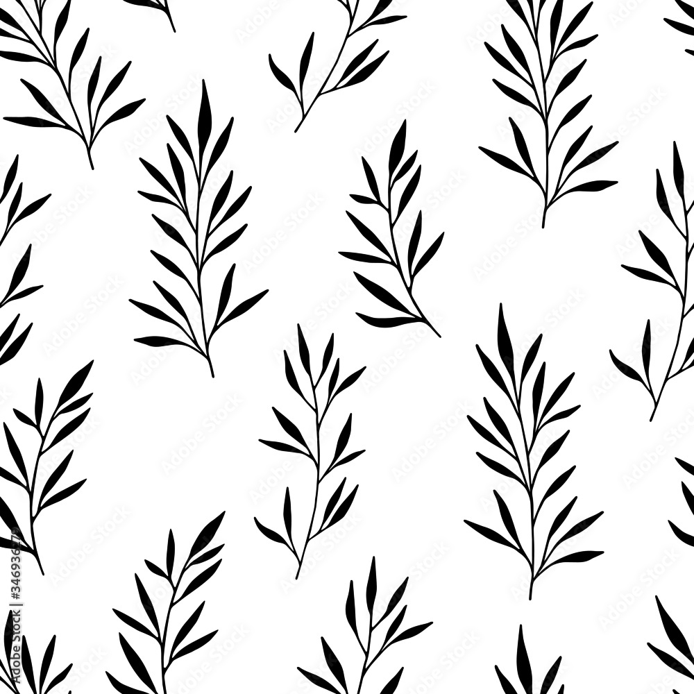 Seamless floral pattern. Seamless pattern with hand drawn forest leaves. Illustration in doodle style for wedding decoration, card, greeting, print and other floral vintage design. Seamless floral pattern. Seamless pattern with hand drawn forest leaves. Illustration in doodle style for wedding decoration, card, greeting, print and other floral vintage design.