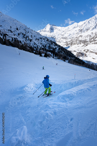 children skiing, snow mountain
