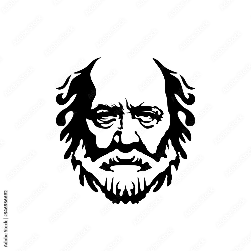 Vintage Hipster greek philosopher old man, hairstyle bald, beard and mustache logo design