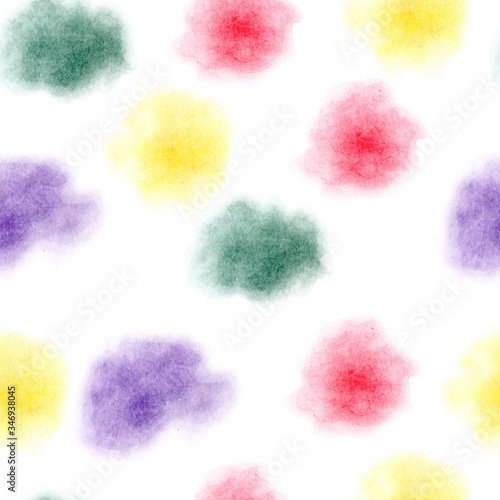 Seamless pattern of  hand painted of color pencils abstract spots. Blur texture. Yellow  red  purple and green color palette. For templates  backdrops  invitation  greeting and postcards.