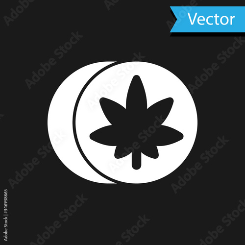 White Herbal ecstasy tablets icon isolated on black background.  Vector Illustration