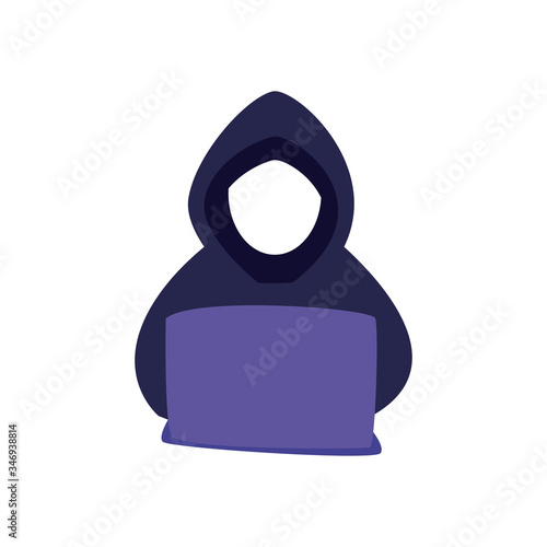 Hacker with laptop flat style icon vector design