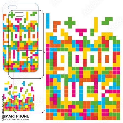 Mobile phone cover design. Good luck. Tetris game with pieces of squares. Mobile phone cover back. Vector backgrounds ready for print.