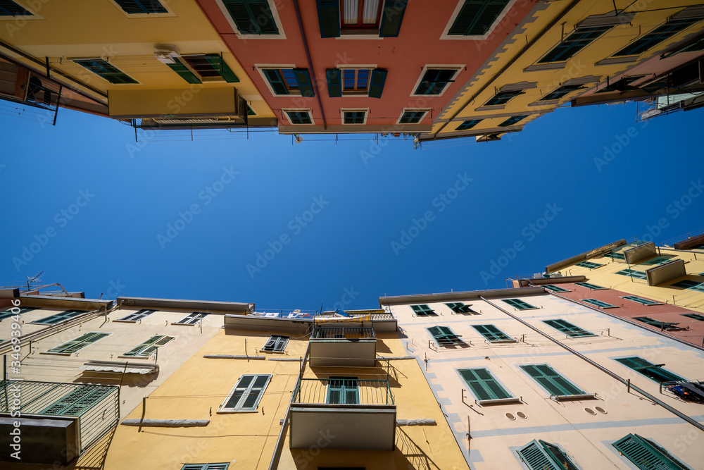 Typical Riomaggiore house, Cinque Terre, sky
