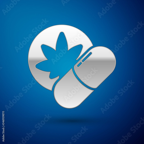 Silver Herbal ecstasy tablets icon isolated on blue background.  Vector Illustration