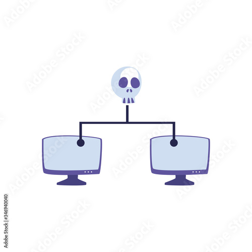 Skull and computers flat style icon vector design