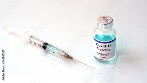 Vaccine and syringe injection. It use for prevention,immunization,COVID-19,nCoV 2019 from Wuhan). Medicine infectious concept.