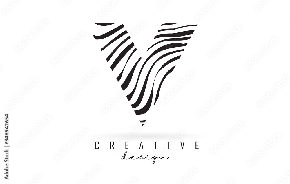 Black and White Zebra V Letter Logo Design. Black and White Zebra V Letter Logo Design.