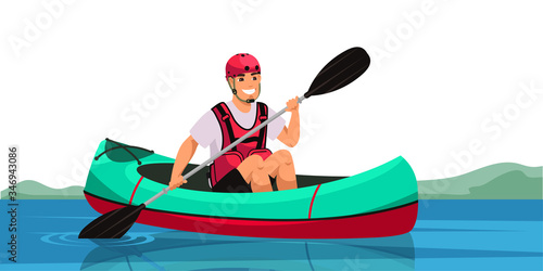 Vector character man canoeing, set kayaking © backup_studio