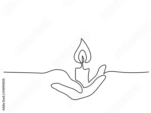 Continuous one line drawing. Hand holding burning candle photo