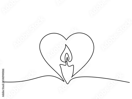 Burning fire candle continuous one line drawing