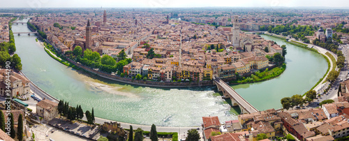 The whole center of Verona in an aerial photograph, Verona City, drone