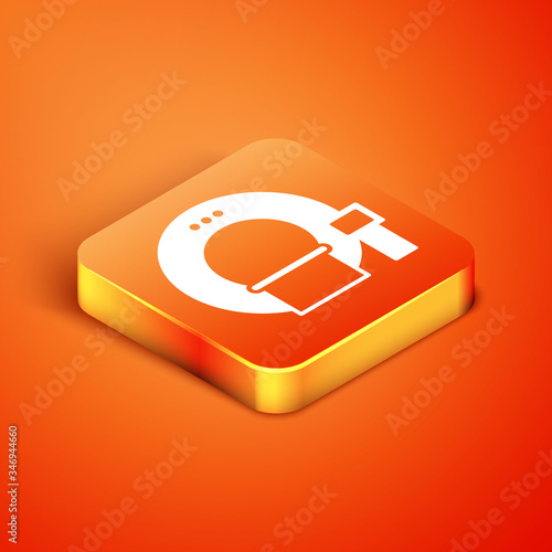 Isometric Tomography icon isolated on orange background. Medical scanner, radiation. Diagnosis, radiology, magnetic resonance therapy.  Vector Illustration