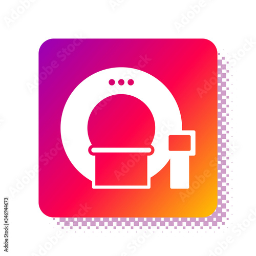 White Tomography icon isolated on white background. Medical scanner, radiation. Diagnosis, radiology, magnetic resonance therapy. Square color button. Vector Illustration