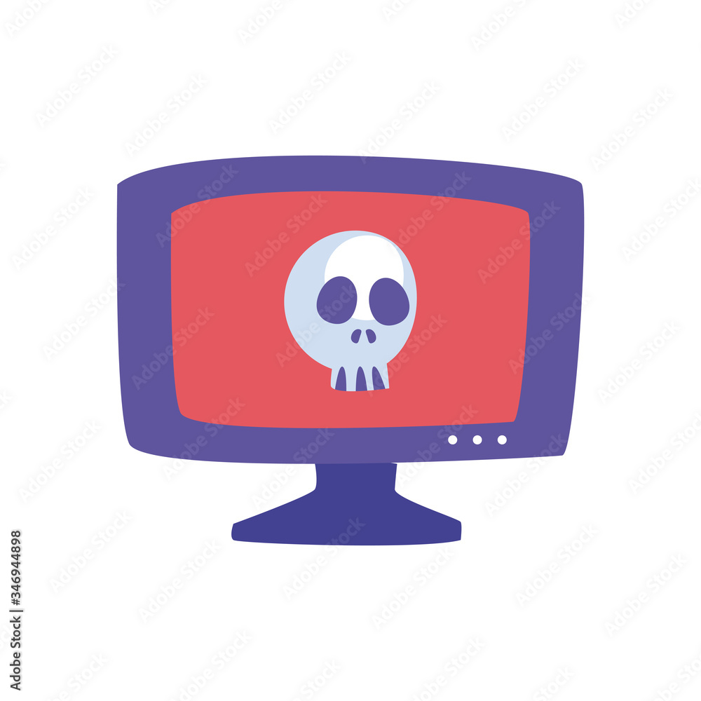 Computer with skull flat style icon vector design Computer with skull flat style icon vector design
