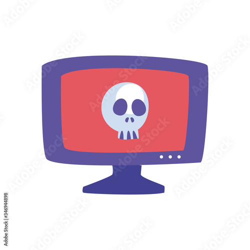 Computer with skull flat style icon vector design