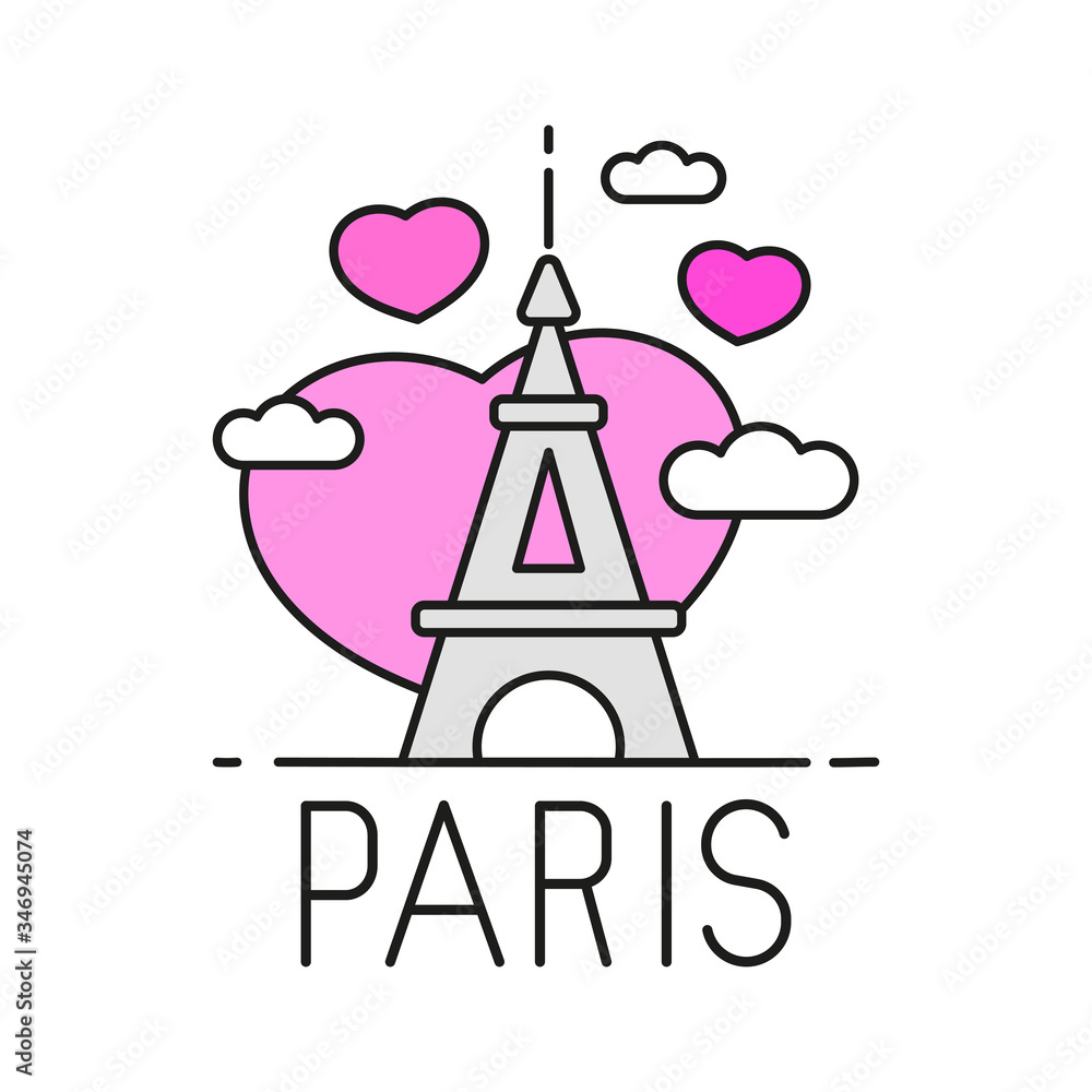 Tower Eiffel with Paris lettering. Vector Illustration Suitable For Greeting Card, Poster Or T-shirt Printing.
