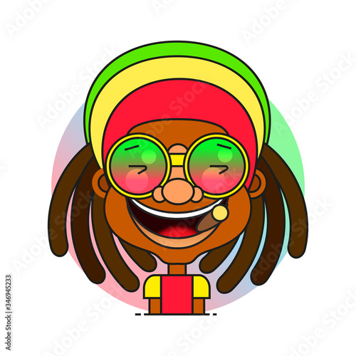 Face symbol of a man with dreadlocks hairstyle for rastafarian and reggae