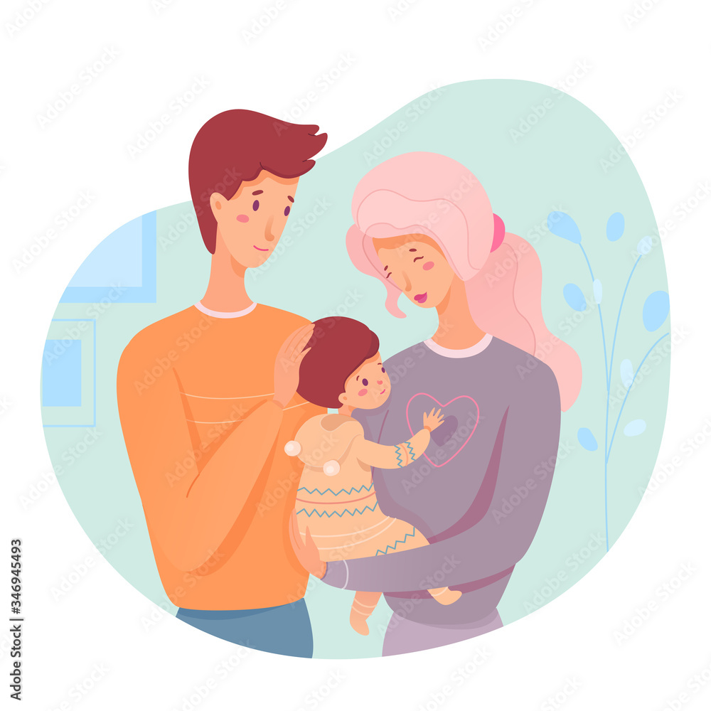 Vector character illustration parents with baby Vector character illustration parents with baby