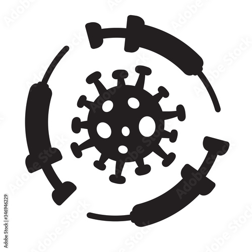 Coronavirus 2019-nCoV vaccine or cure concept about the time when Covid-19 disease is defeated, medical victory over the corona virus and quarantine end. Black monochrome silhouette.