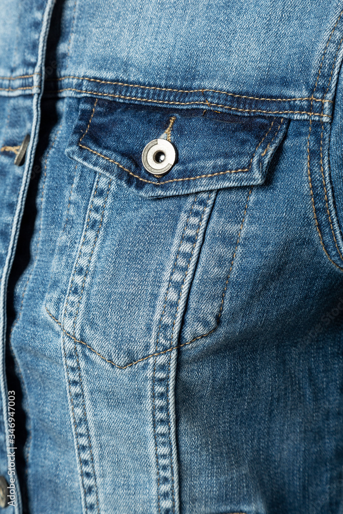 insulated denim jacket on a white background, blue jeans insulated denim jacket on a white background, blue jeans