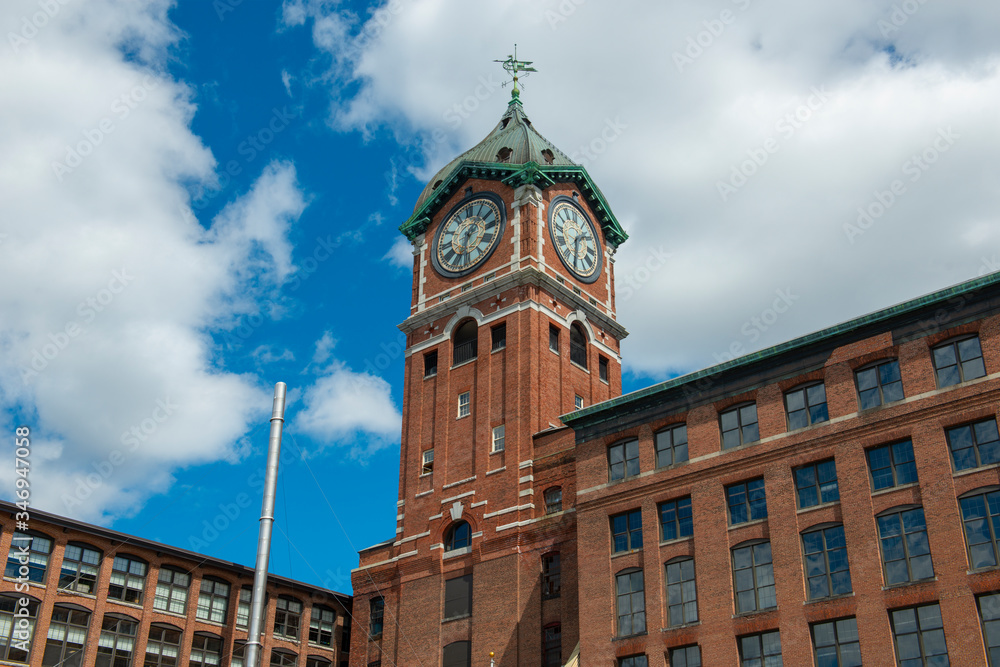 Historic Ayer Mills by the Merrimack River in downtown Lawrence, Massachusetts MA, USA. zz
