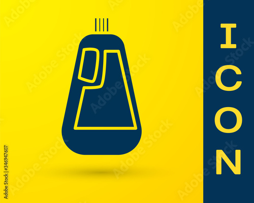 Blue Plastic bottle for liquid laundry detergent, bleach, dishwashing liquid icon isolated on yellow background.  Vector Illustration