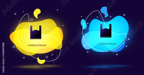Black Plastic bag icon isolated on black background. Disposable cellophane and polythene package prohibition sign. Abstract banner with liquid shapes. Vector Illustration