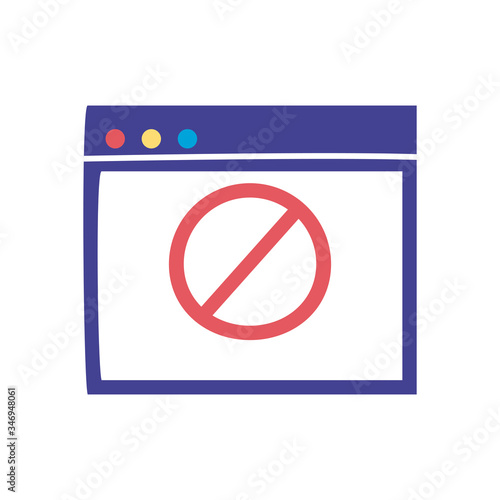 Website with forbidden symbol flat style icon vector design