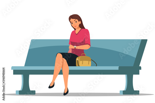 Vector character illustration of woman sitting on bench