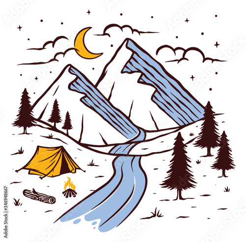 view of the mountain at night illustration
