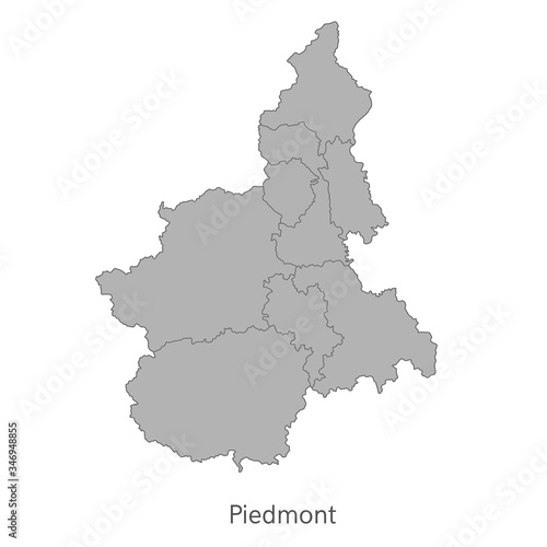 Vector illustration  administrative map of Piedmont with the borders of the provinces.