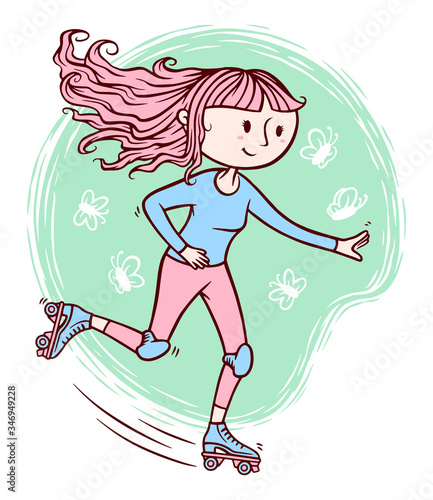 cute girl playing roller skates