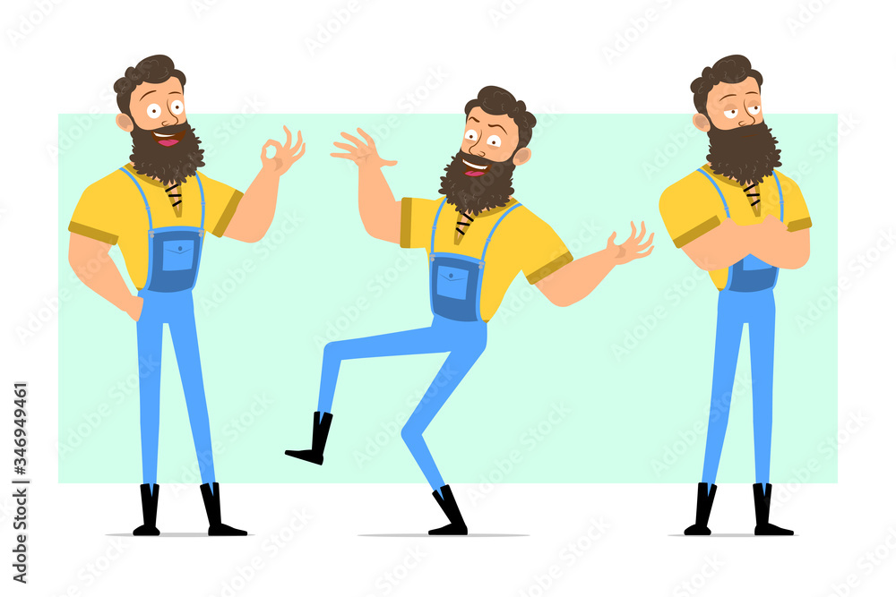 Εκτύπωση καμβά Cartoon flat funny strong muscular bearded lumberjack in blue jeans