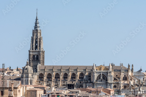 panoramic view on toledo medieval city with cathedral church