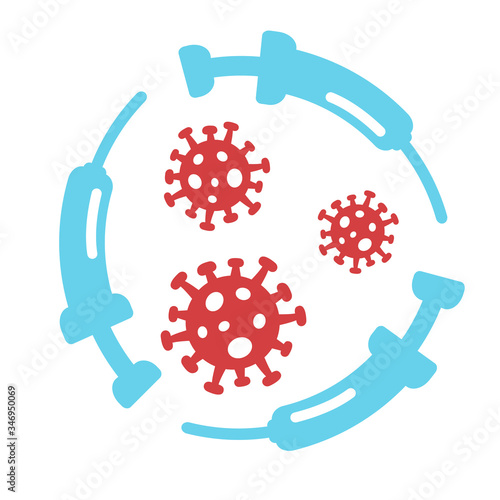 Coronavirus 2019-nCoV vaccine or cure concept about the time when Covid-19 disease is defeated, medical victory over the corona virus and quarantine end. Flat vector illustration.
