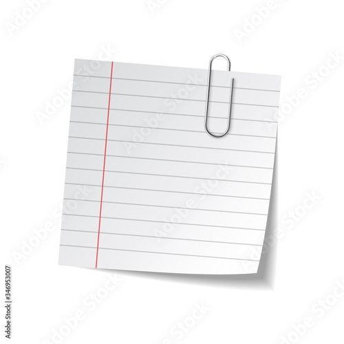 Realistic sticky note sheet. Blank lined paper. Vector illustration.