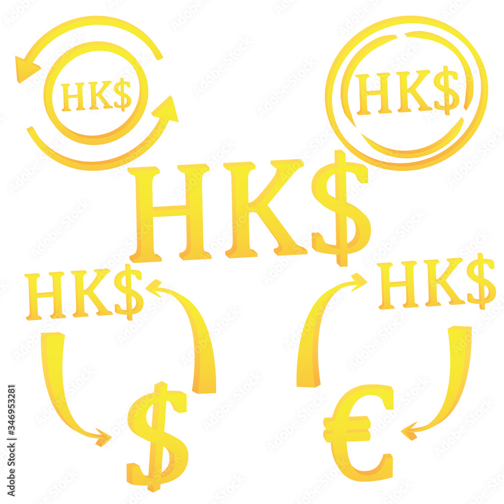 3D Hong Kong dollar currency symbol icon set vector illustration on a white background