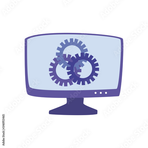Computer with gears flat style icon vector design