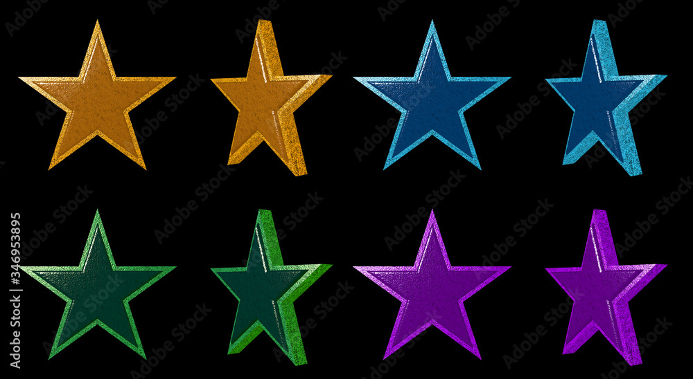 Fototapeta premium Multicolor 3D Rendering Shiny Elegant Stars Texture And Perspective View Isolated Black Background