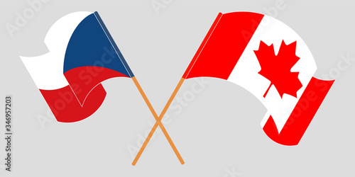 Crossed and waving flags of Czech Republic and Canada