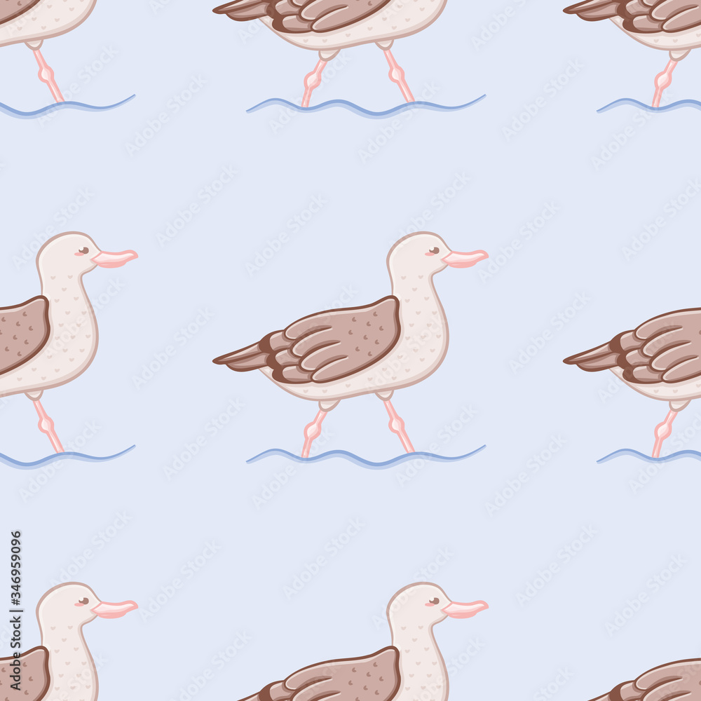 Walking seagull pattern design. Seamless waterbird vector illustration. Walking seagull pattern design. Seamless waterbird vector illustration.