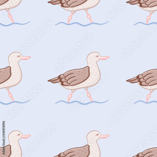 Walking seagull pattern design. Seamless waterbird vector illustration.